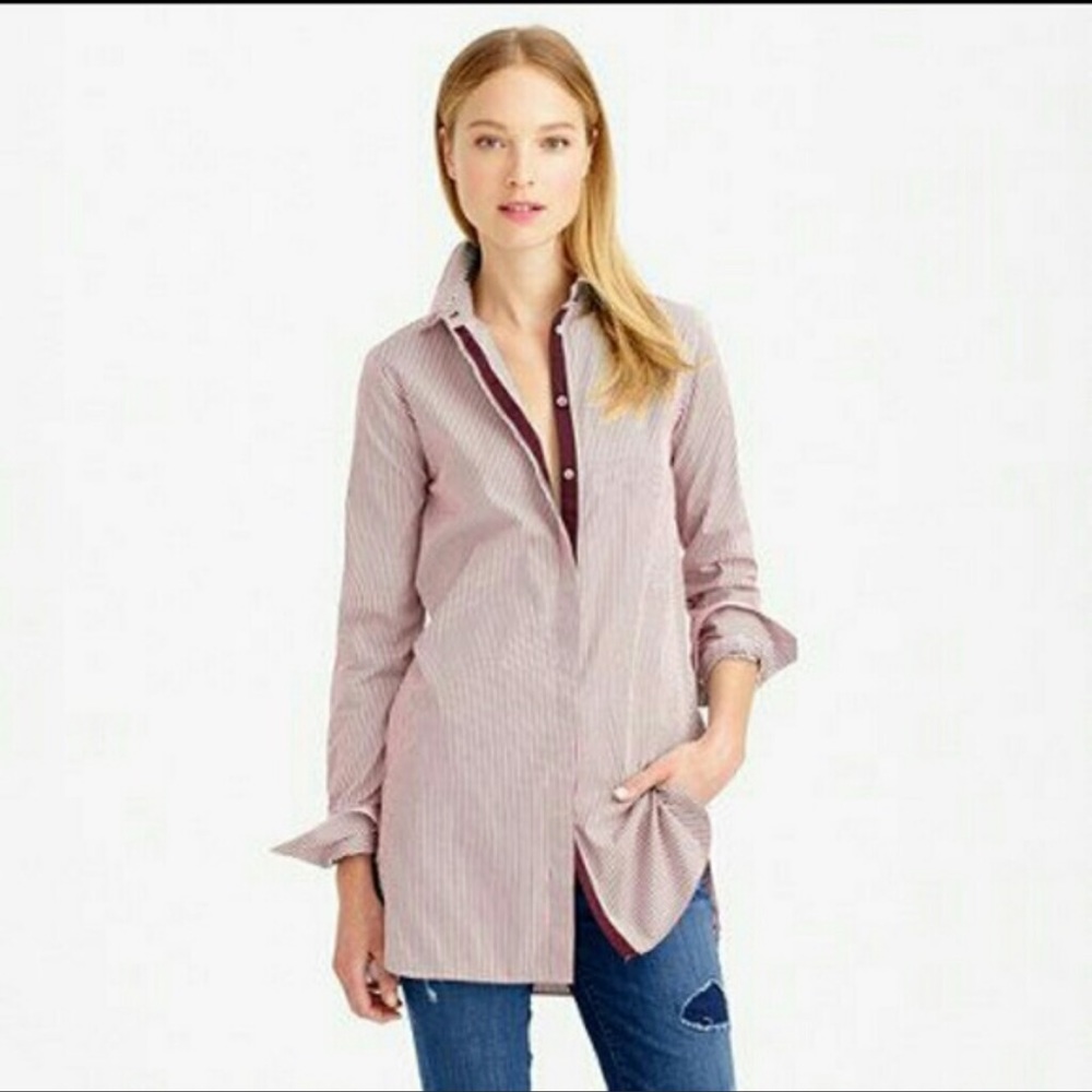 J crew endless shirt in striped burgundy